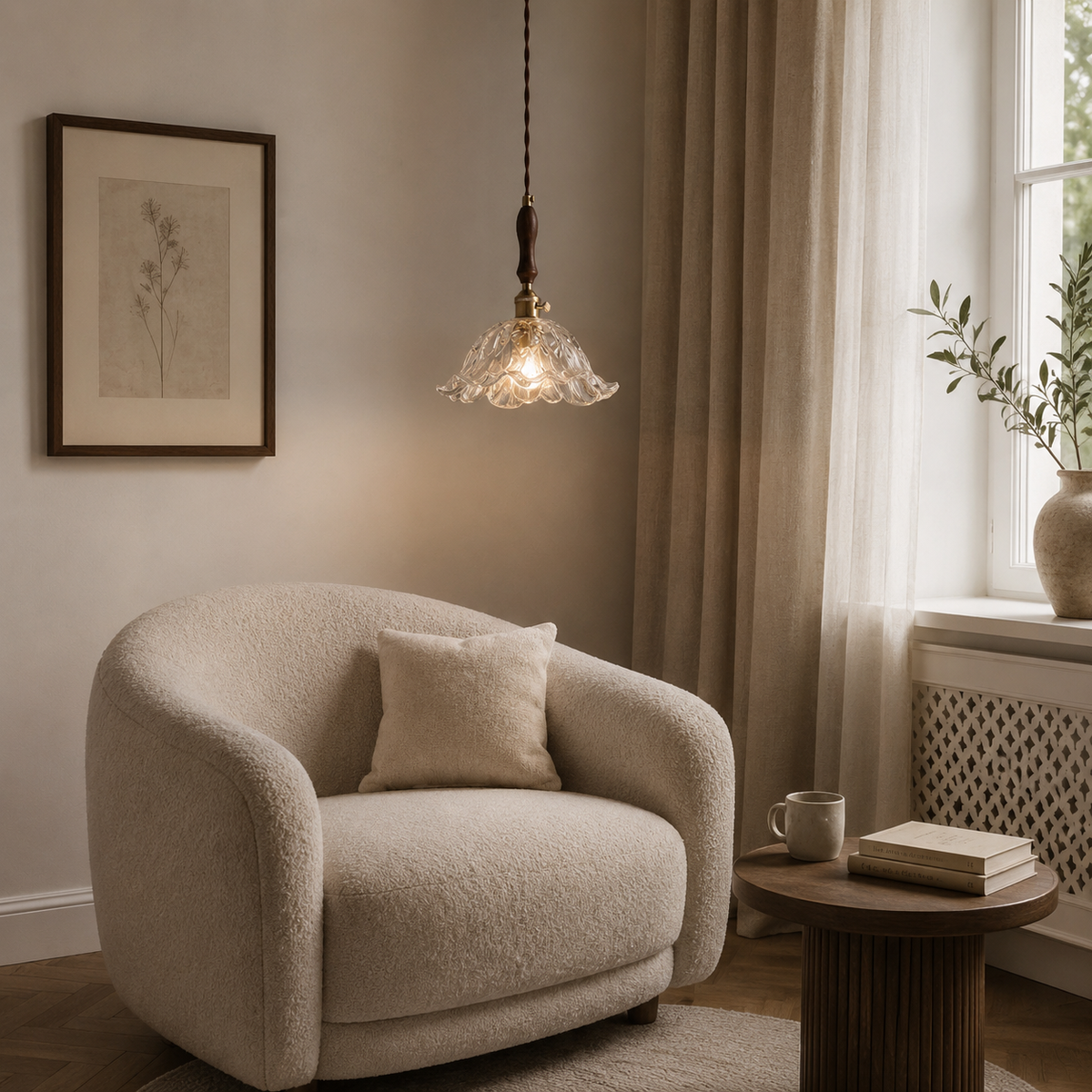 Lumera Lune Retro Franse Glazen Hanglamp - Klassieke Sfeerverlichting Design Lamp