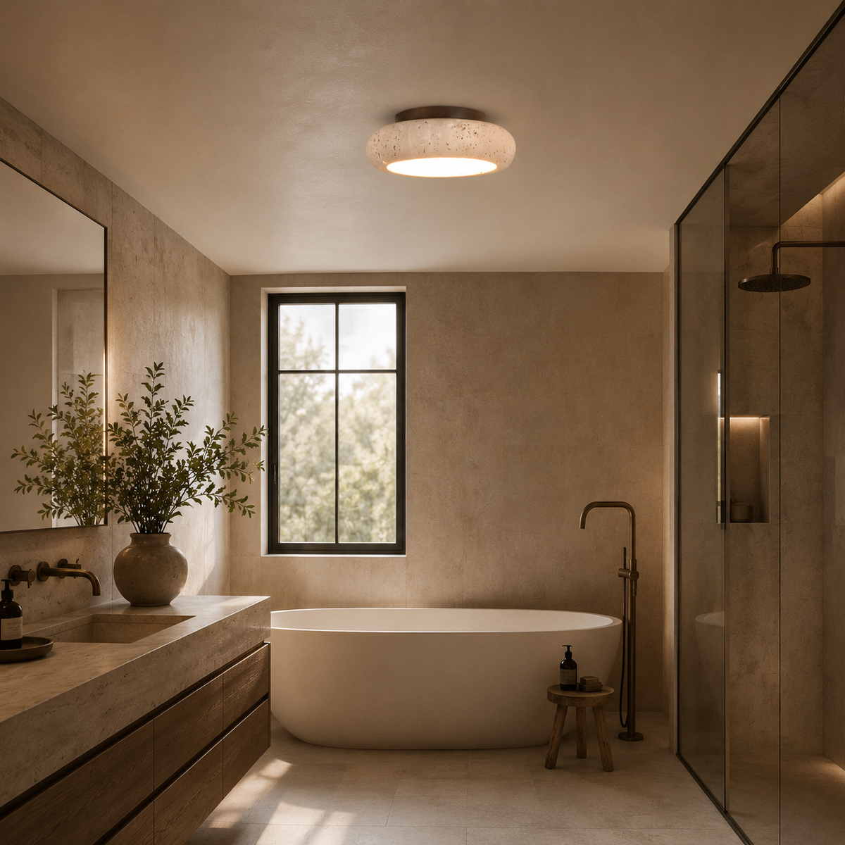 Lumera Lune Travertine Retro Plafondlamp - Natuursteen Verlichting
