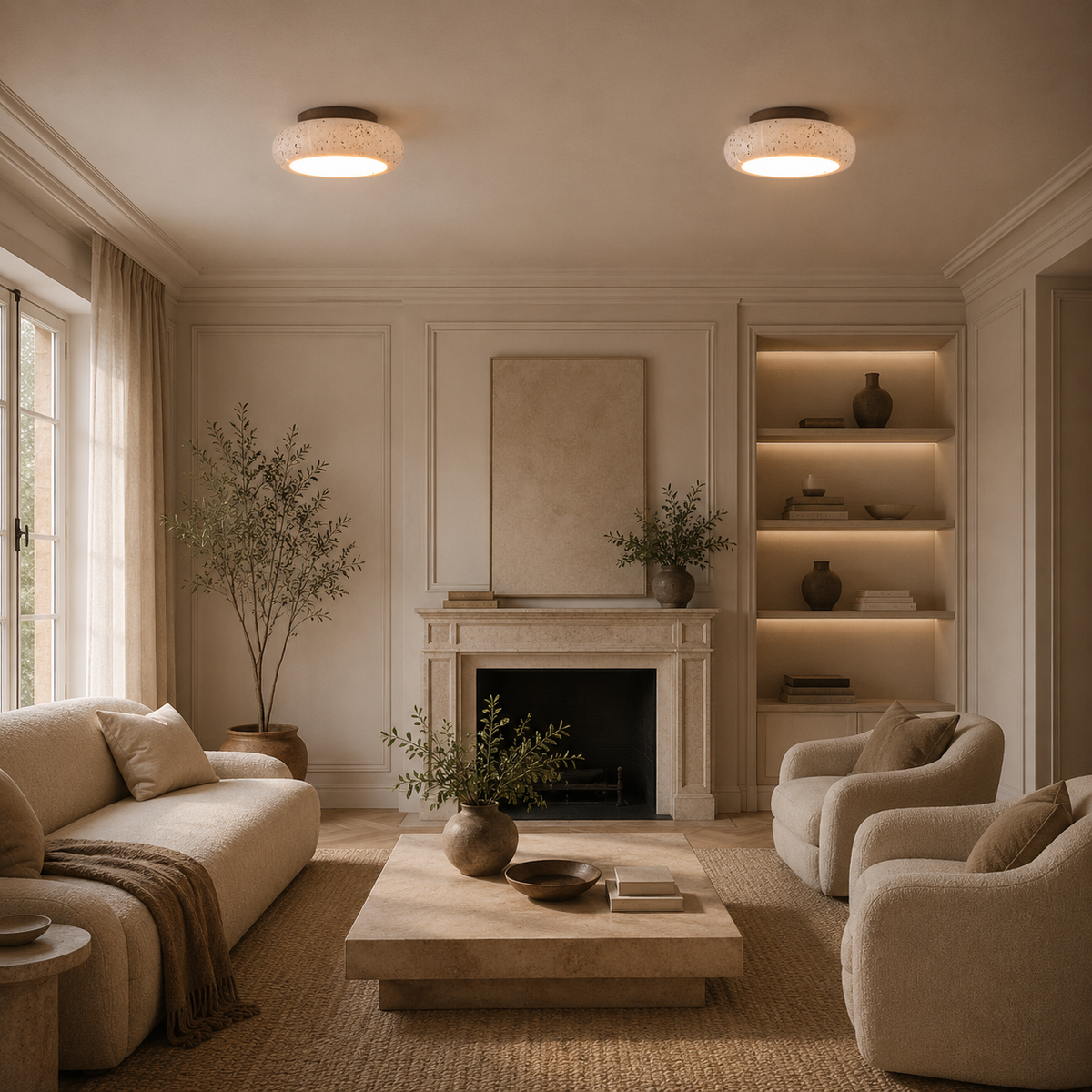 Lumera Lune Travertine Retro Plafondlamp - Natuursteen Verlichting