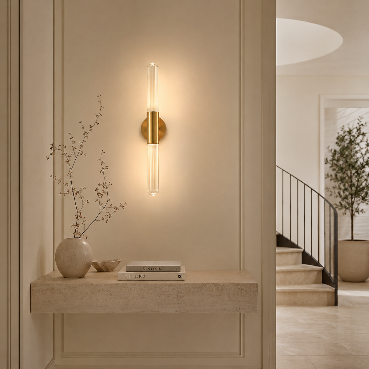 Lumera Lune Luxe Nordic Wandlamp - Geribbeld Glas & Metalen Houder