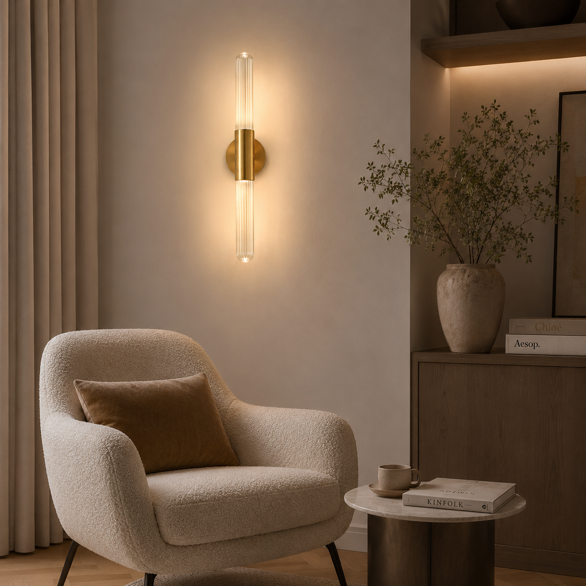 Lumera Lune Luxe Nordic Wandlamp - Geribbeld Glas & Metalen Houder