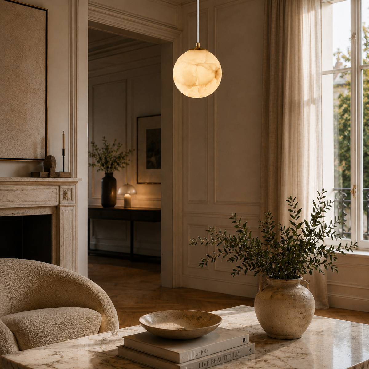 Lumera Lune Japandi Alabaster Hanglamp - Natuursteen Verlichting