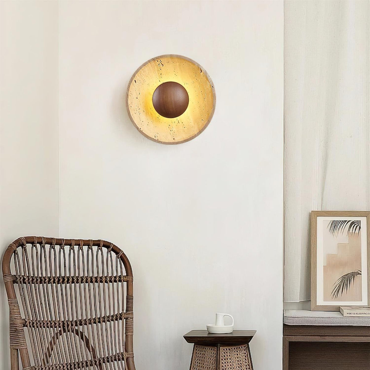 Lumera Lune Japandi Wabi-Sabi Wandlamp van Travertin - Sculpturaal Design